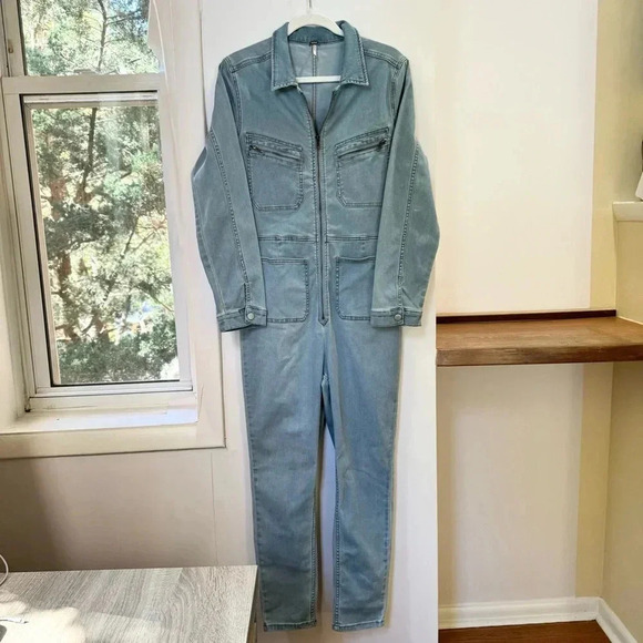 New Free People Lennox Denim Jumpsuit Blue Large - Picture 5 of 11